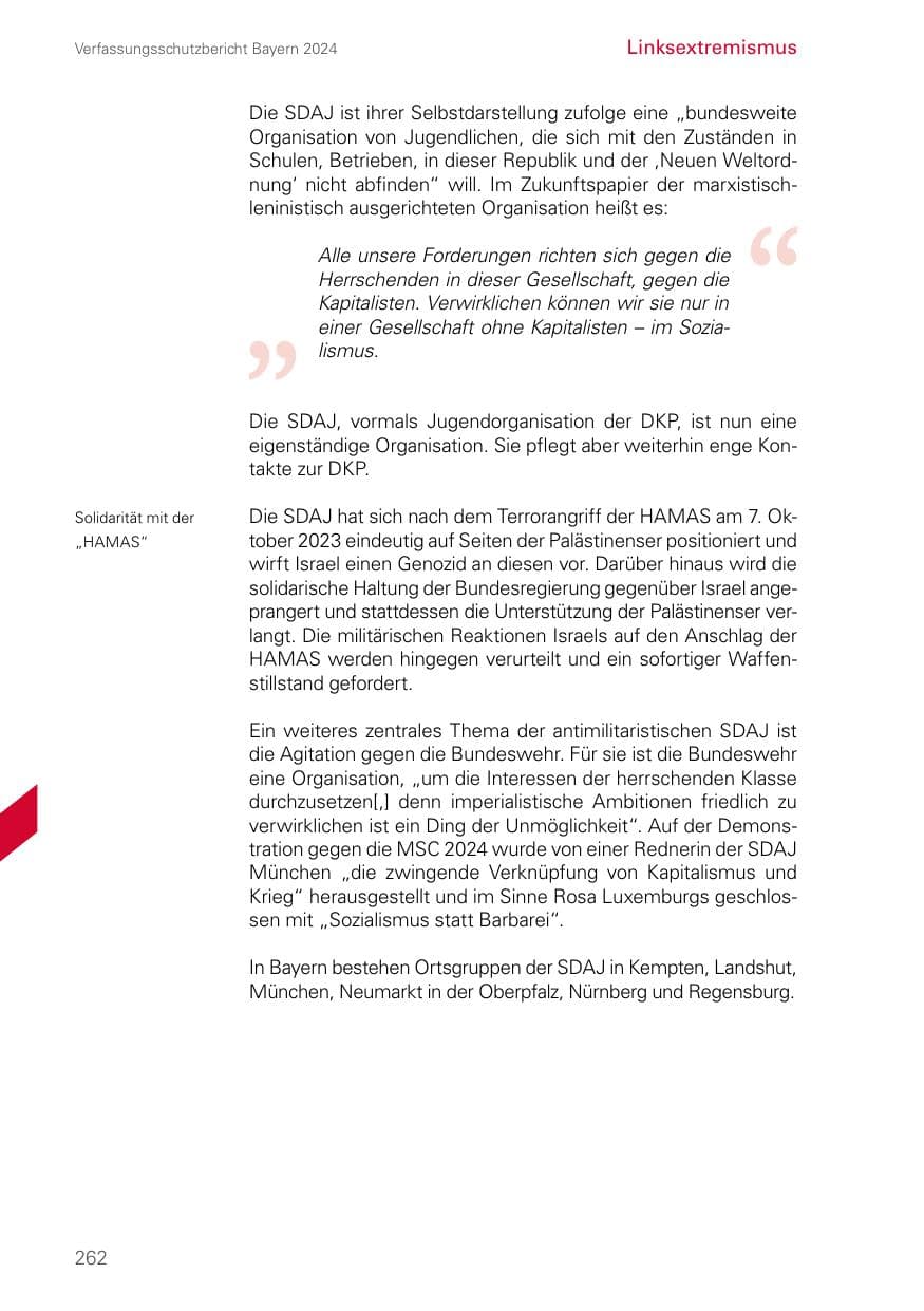 Seite 262 des Verfassungsschutzbericht 2024 Bayern