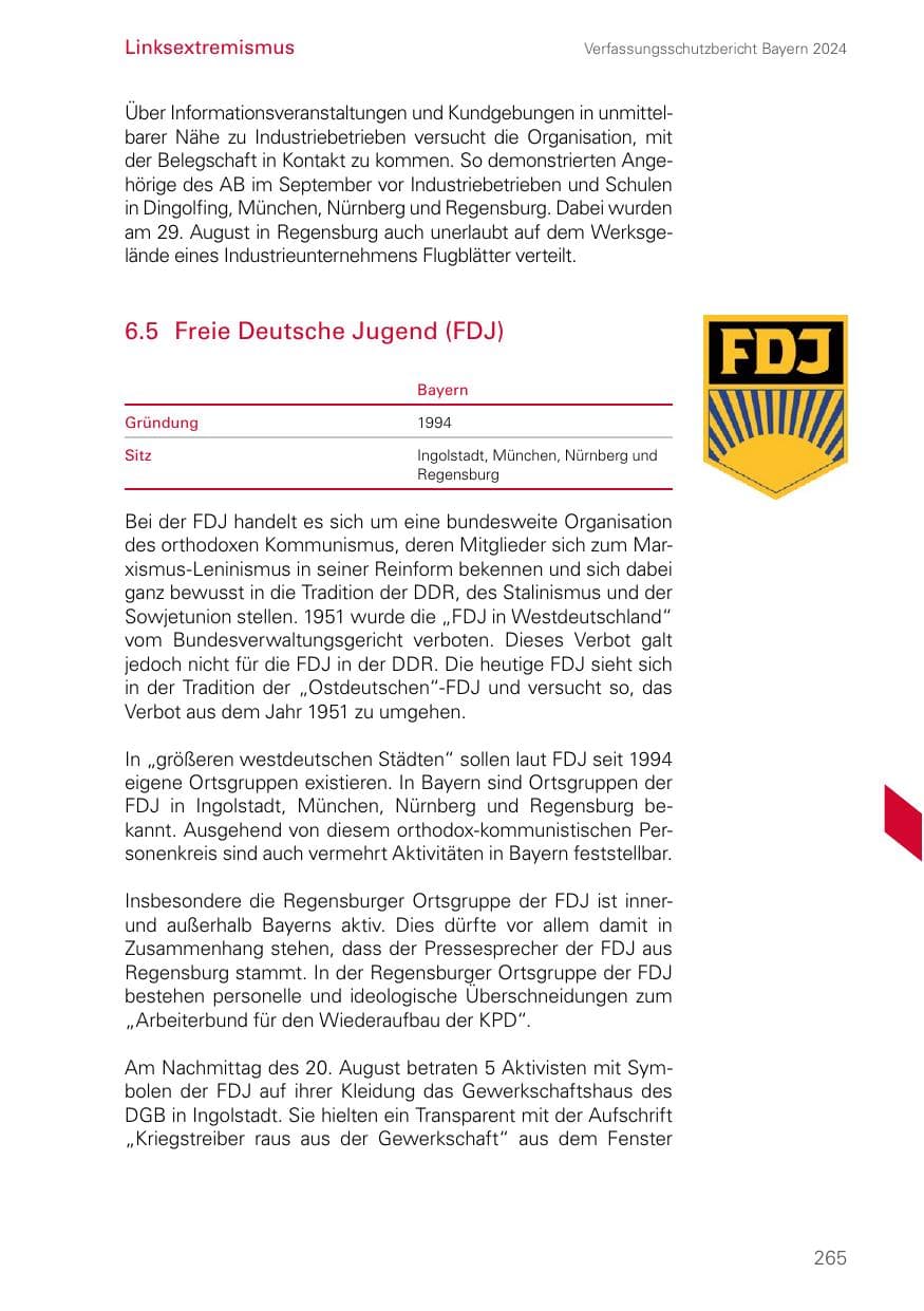 Seite 265 des Verfassungsschutzbericht 2024 Bayern