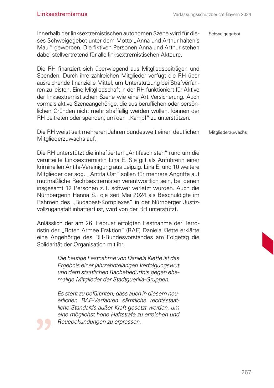 Seite 267 des Verfassungsschutzbericht 2024 Bayern