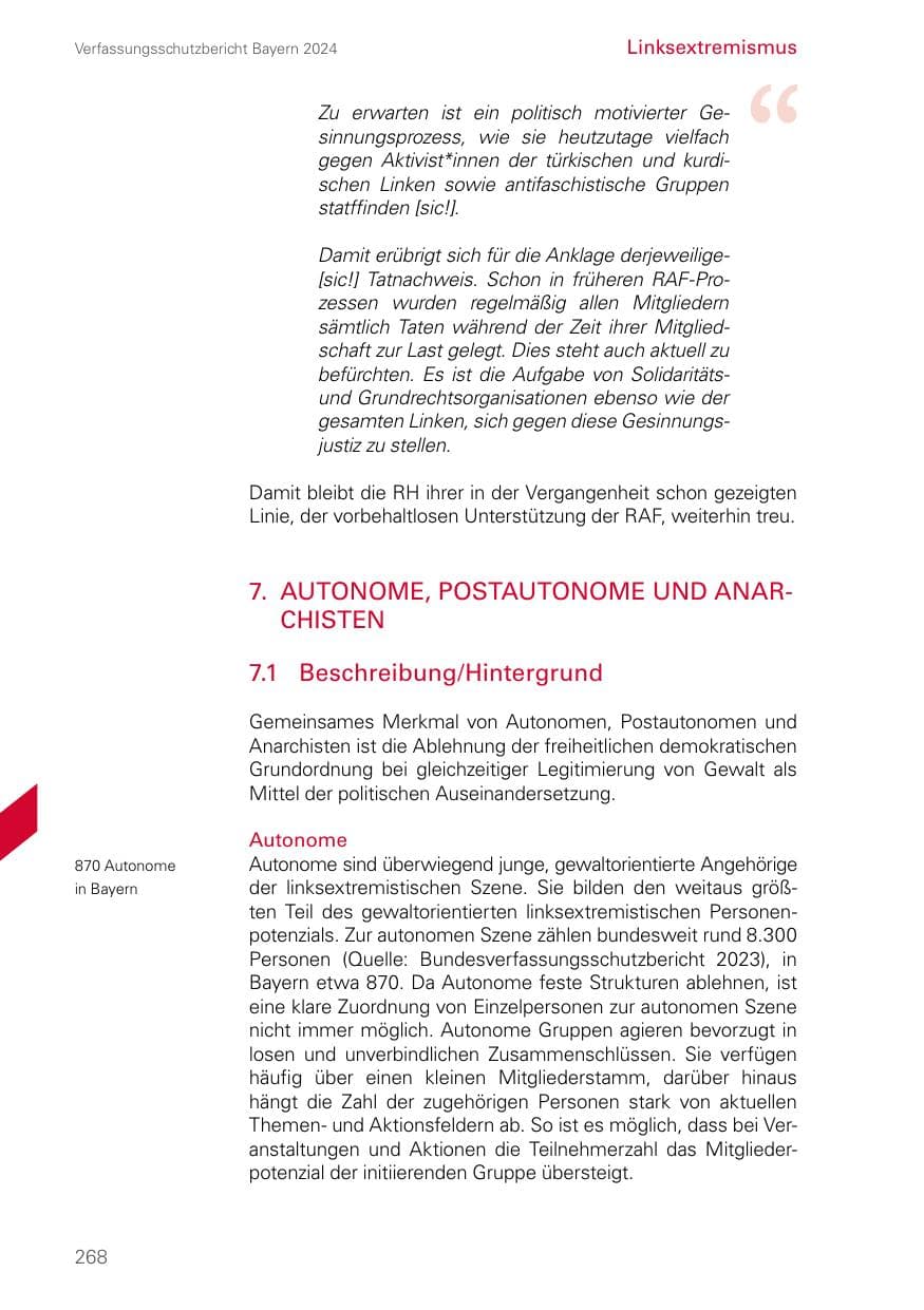 Seite 268 des Verfassungsschutzbericht 2024 Bayern