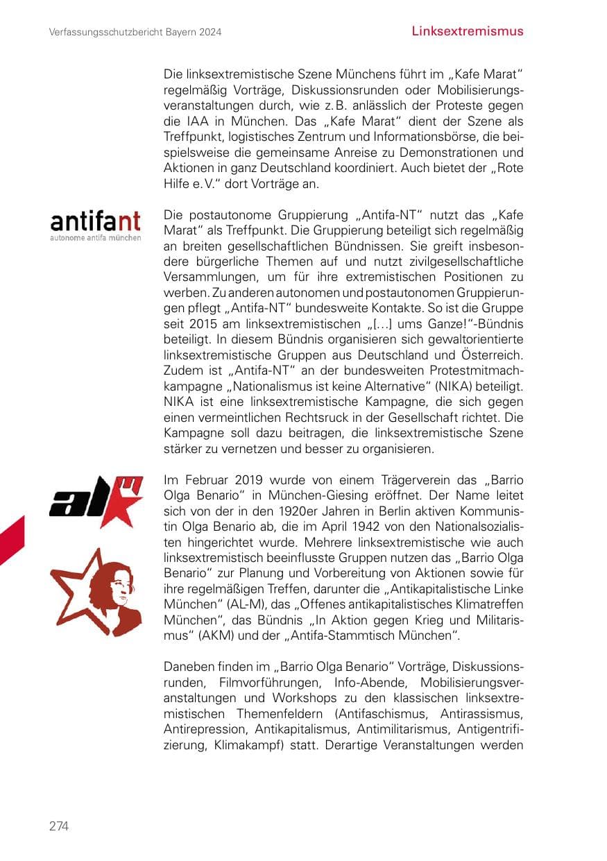 Seite 274 des Verfassungsschutzbericht 2024 Bayern