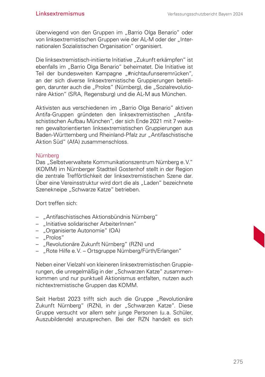 Seite 275 des Verfassungsschutzbericht 2024 Bayern