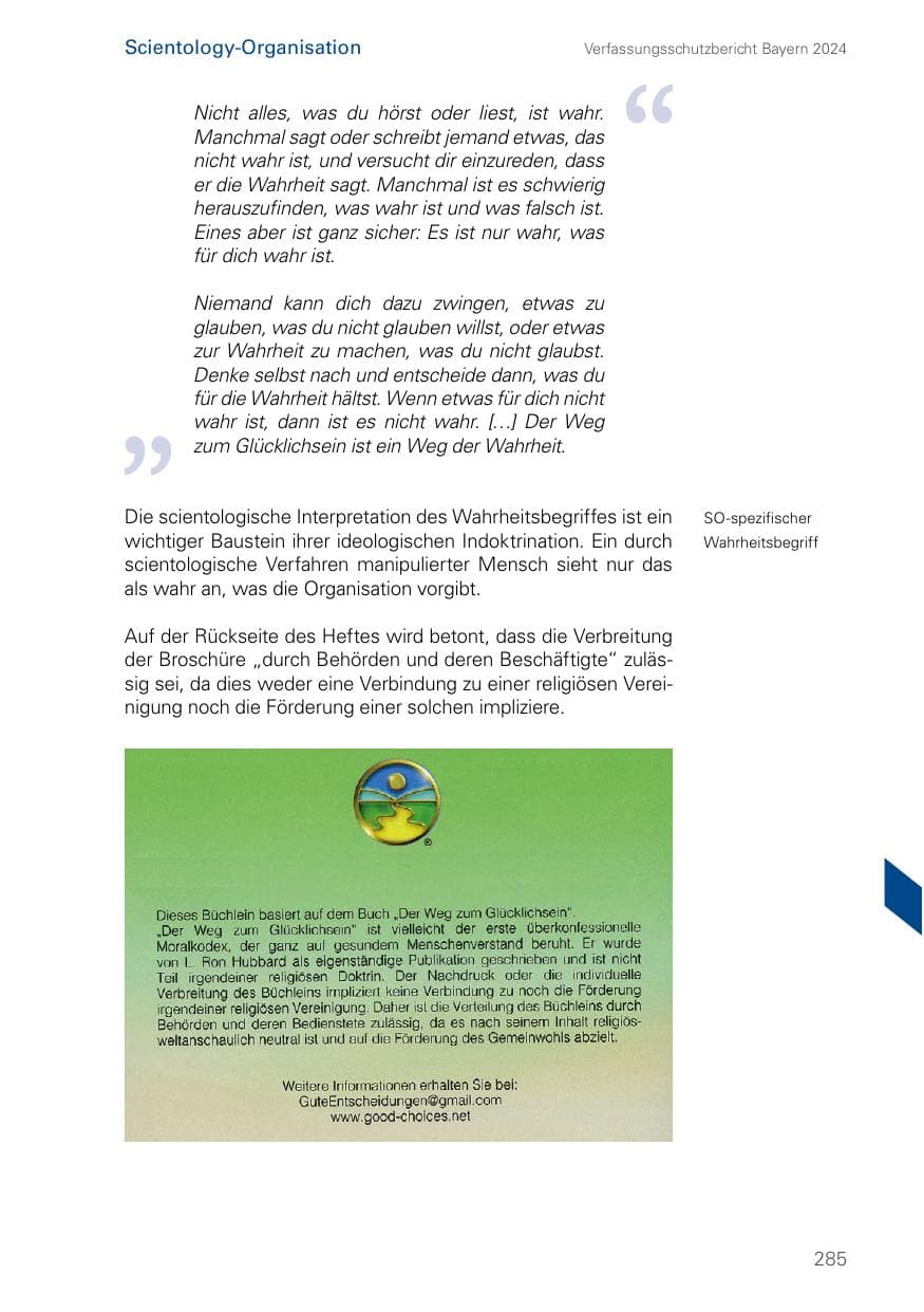 Seite 285 des Verfassungsschutzbericht 2024 Bayern