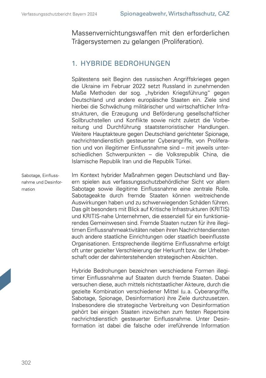 Seite 302 des Verfassungsschutzbericht 2024 Bayern