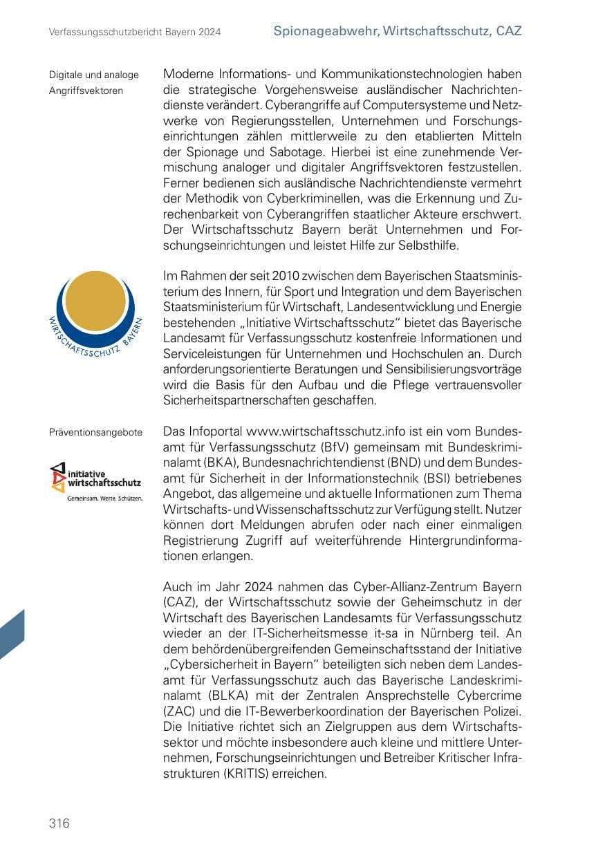 Seite 316 des Verfassungsschutzbericht 2024 Bayern