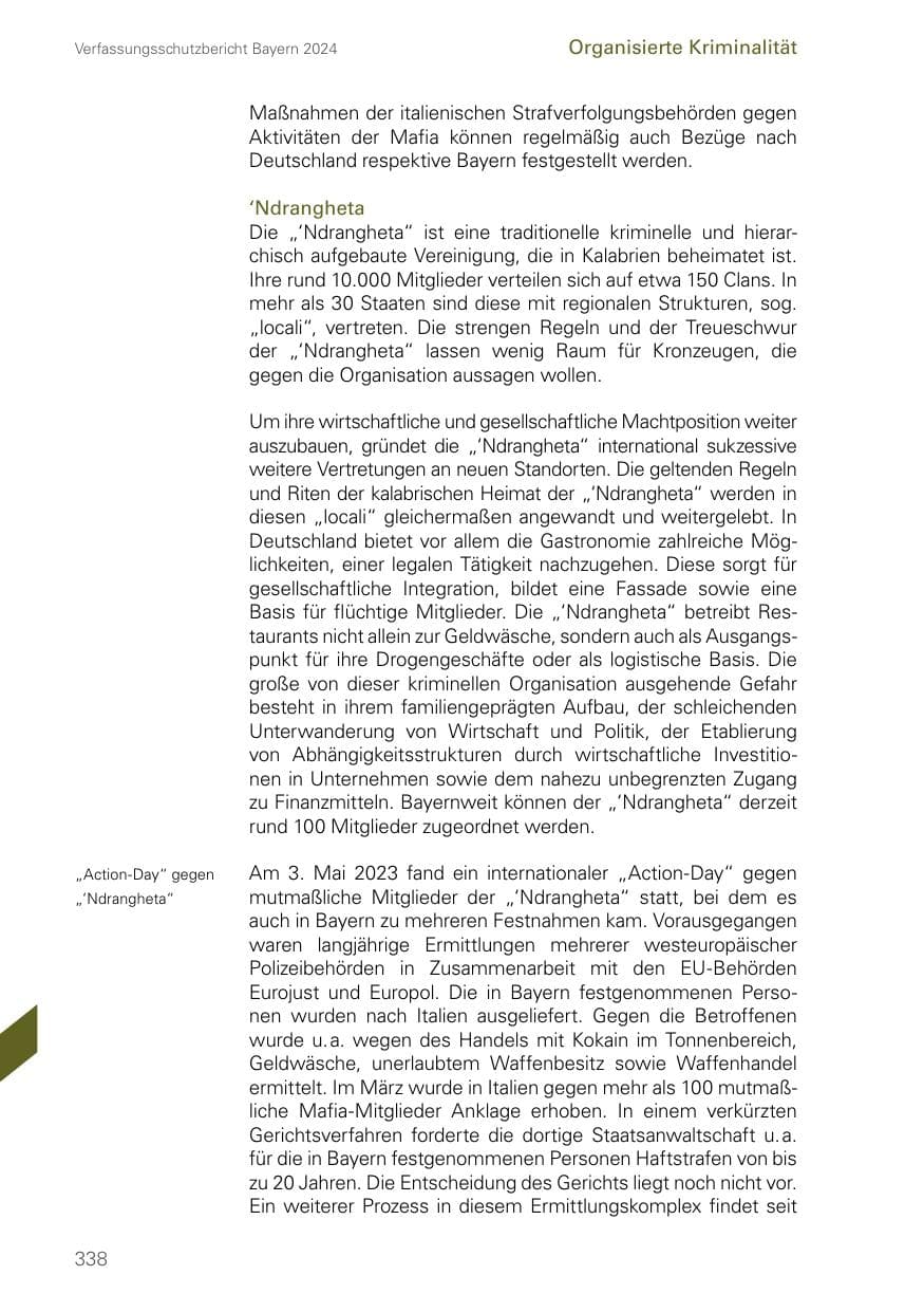 Seite 338 des Verfassungsschutzbericht 2024 Bayern
