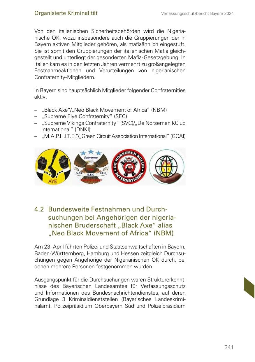 Seite 341 des Verfassungsschutzbericht 2024 Bayern