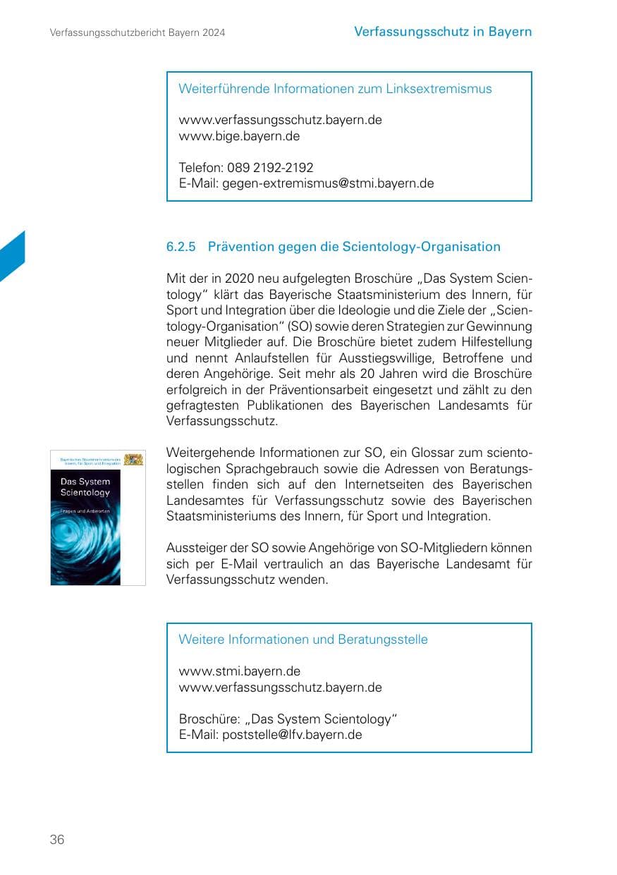 Seite 36 des Verfassungsschutzbericht 2024 Bayern