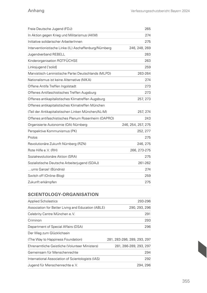 Seite 355 des Verfassungsschutzbericht 2024 Bayern