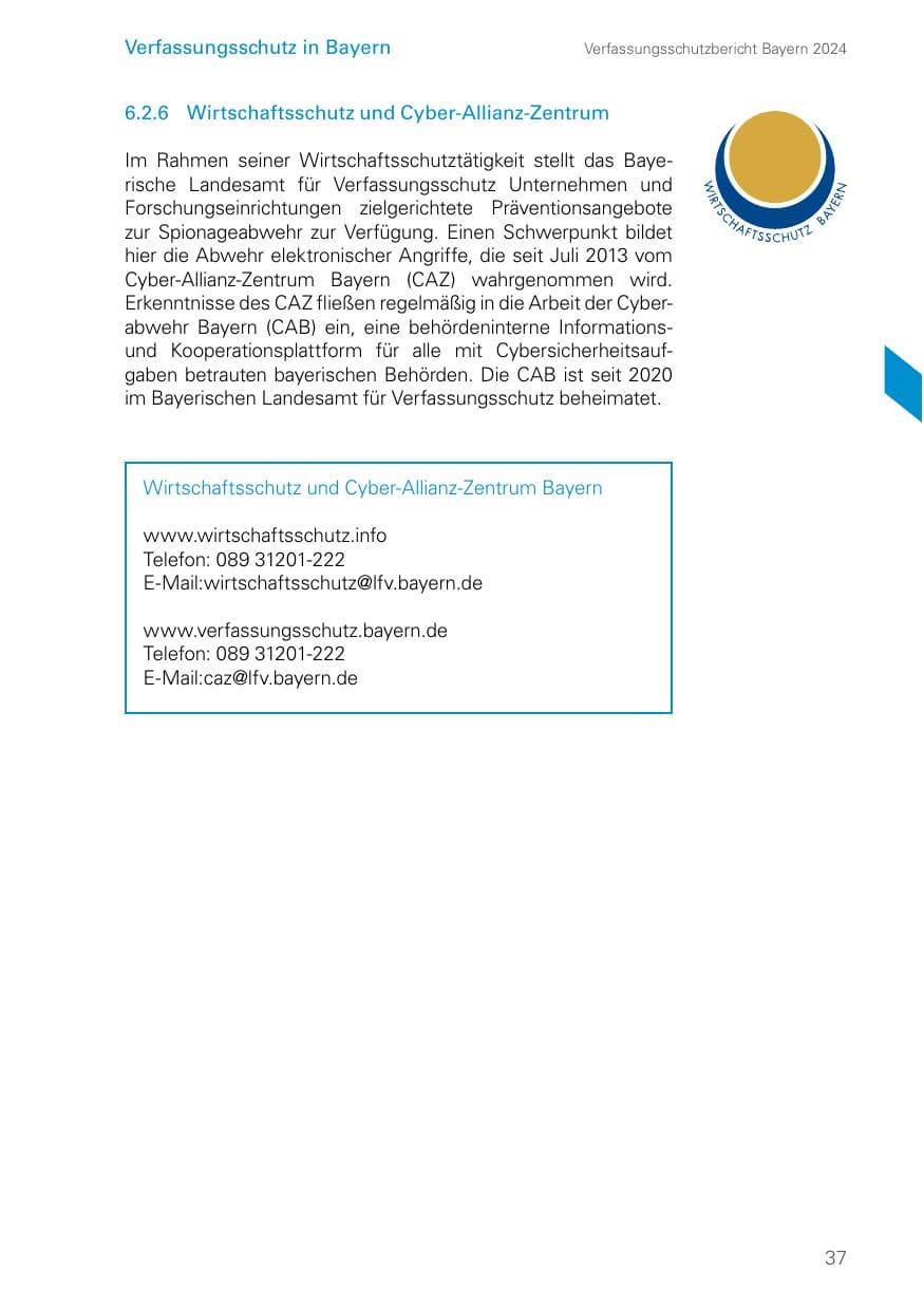 Seite 37 des Verfassungsschutzbericht 2024 Bayern