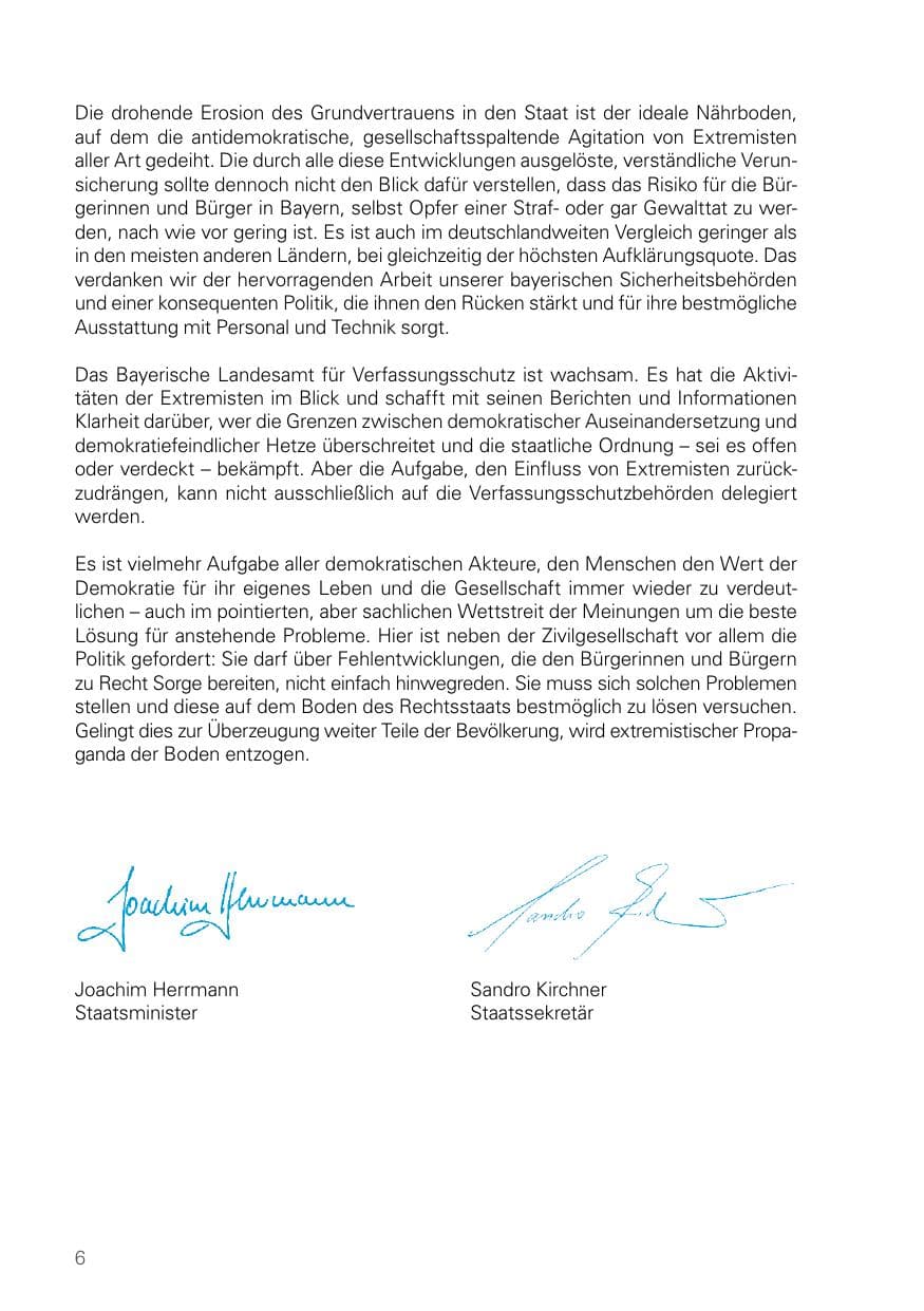 Seite 6 des Verfassungsschutzbericht 2024 Bayern