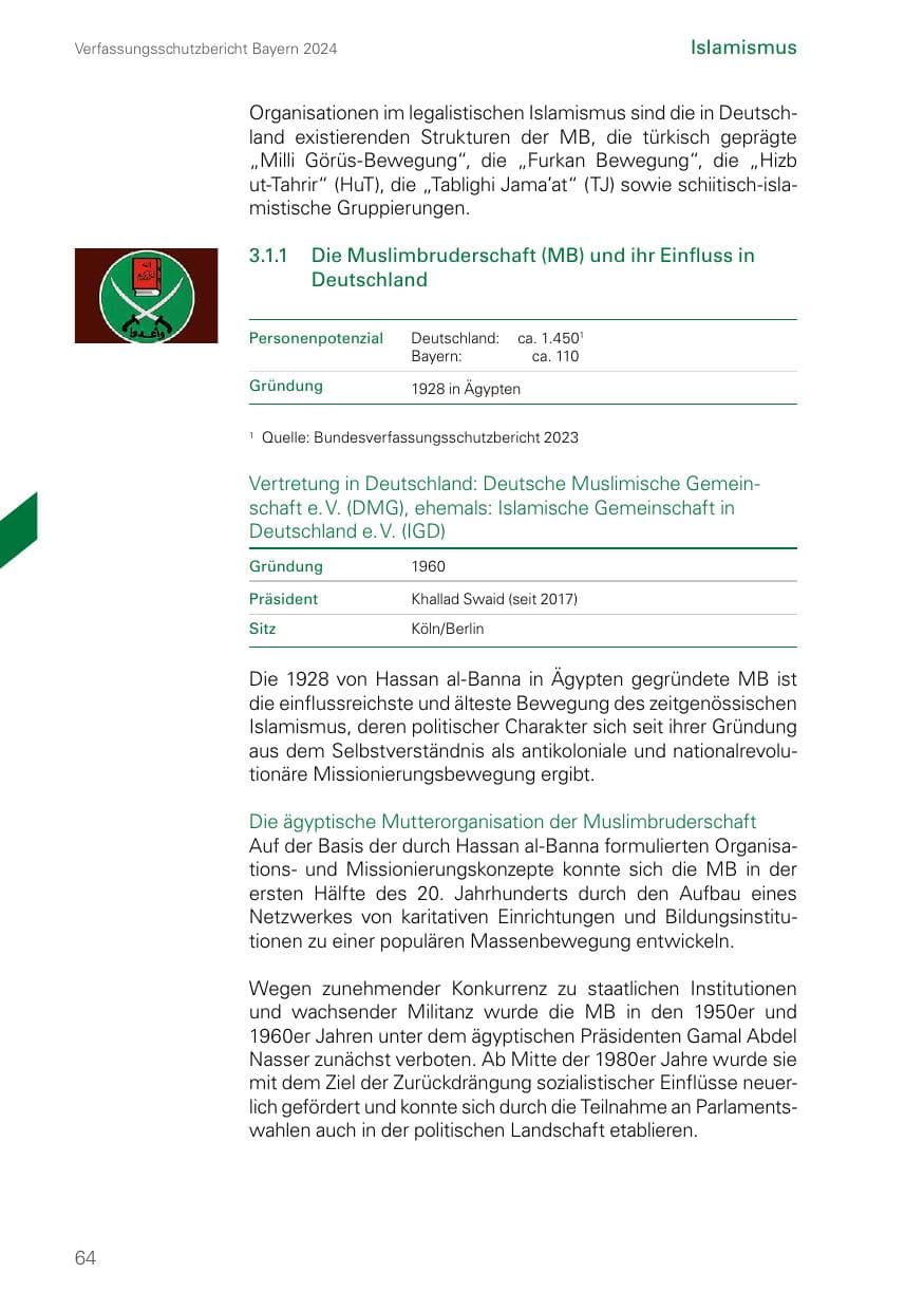 Seite 64 des Verfassungsschutzbericht 2024 Bayern