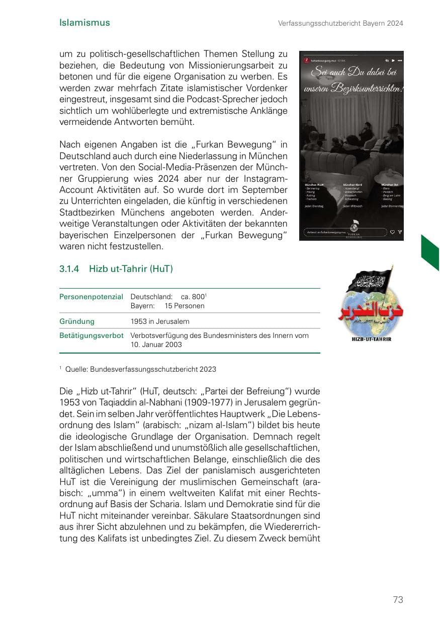 Seite 73 des Verfassungsschutzbericht 2024 Bayern