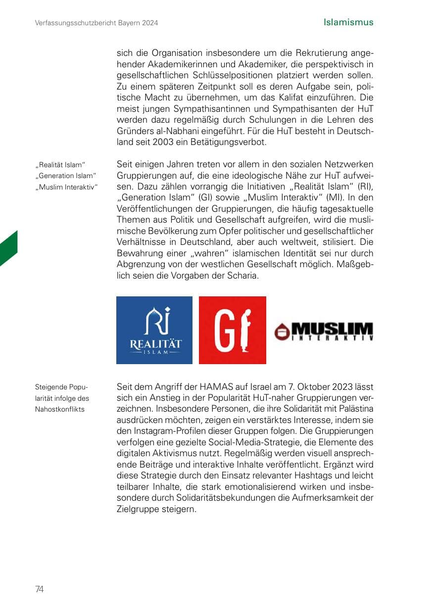 Seite 74 des Verfassungsschutzbericht 2024 Bayern