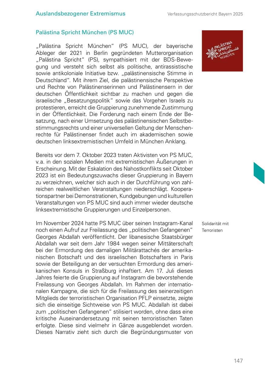 Seite 147 des Verfassungsschutzbericht 2025 Bayern