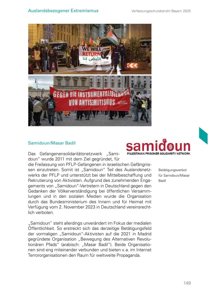 Seite 149 des Verfassungsschutzbericht 2025 Bayern