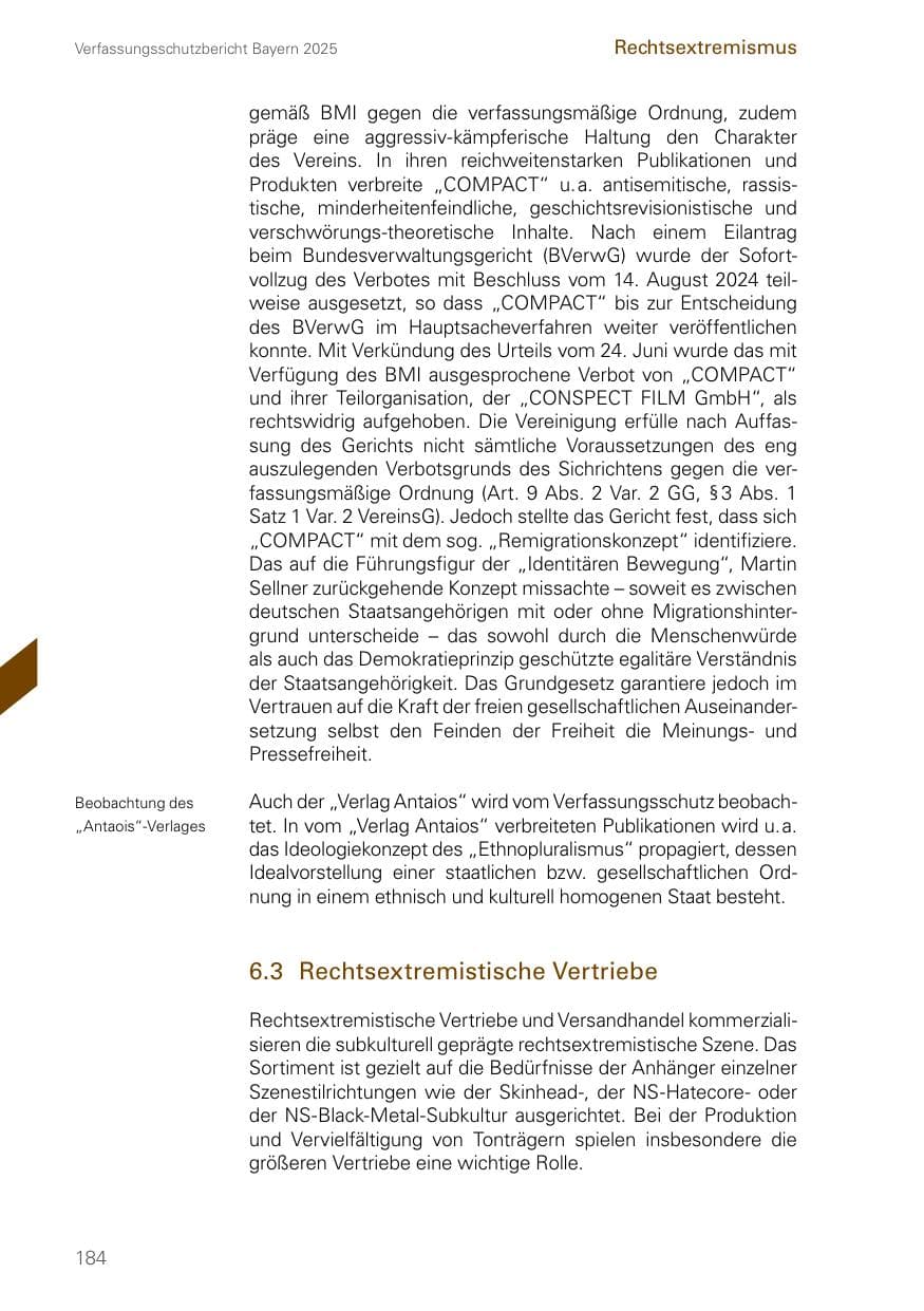 Seite 184 des Verfassungsschutzbericht 2025 Bayern