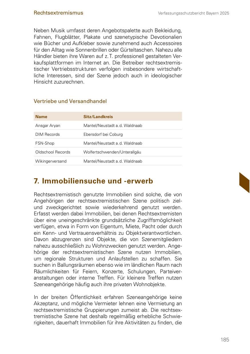 Seite 185 des Verfassungsschutzbericht 2025 Bayern
