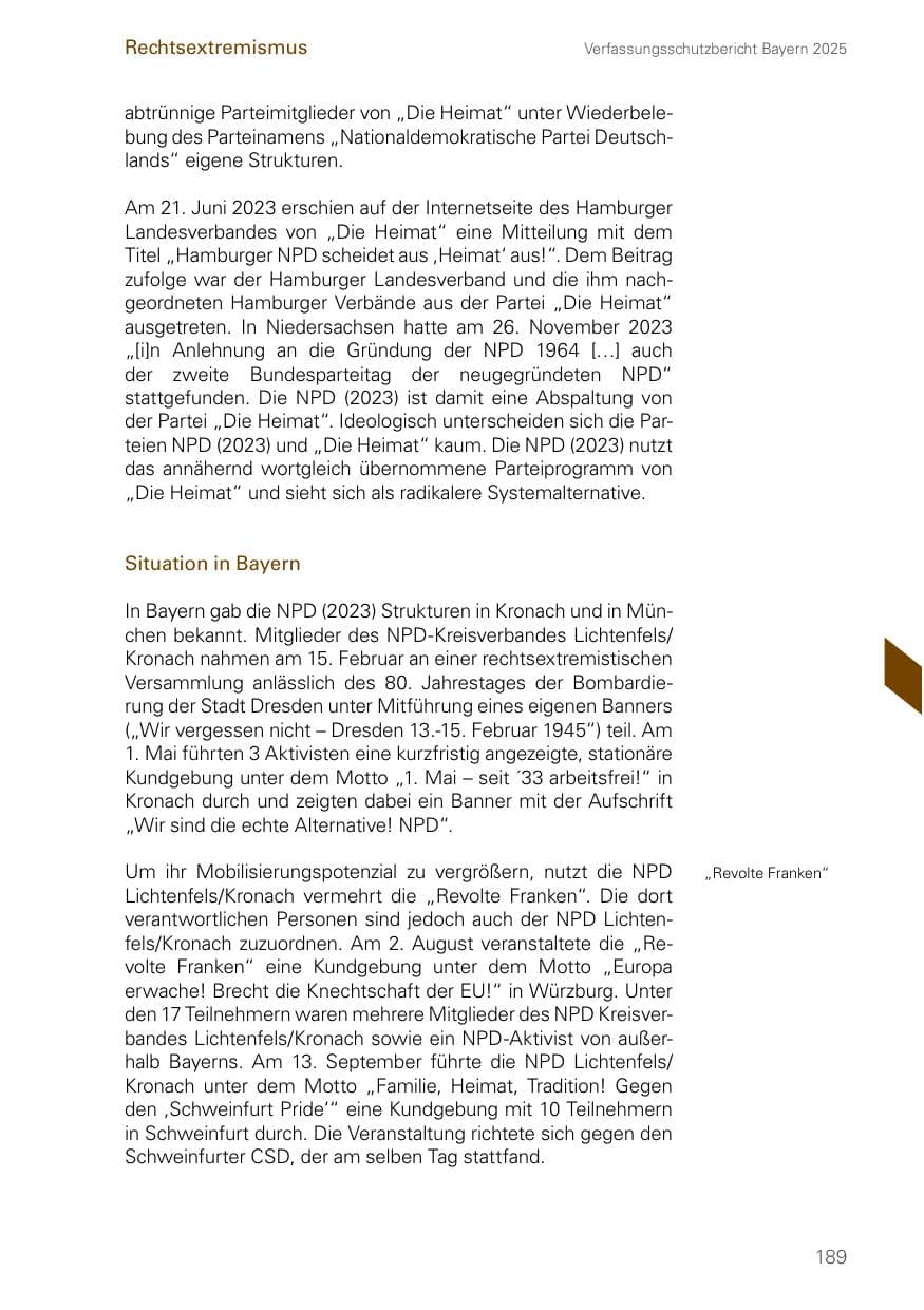 Seite 189 des Verfassungsschutzbericht 2025 Bayern