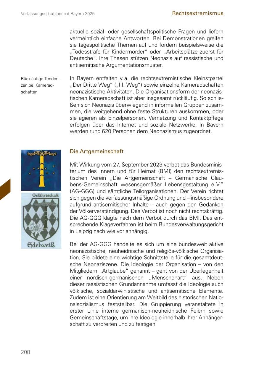 Seite 208 des Verfassungsschutzbericht 2025 Bayern