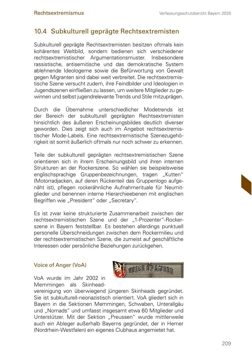 Seite 209 des Verfassungsschutzbericht 2025 Bayern