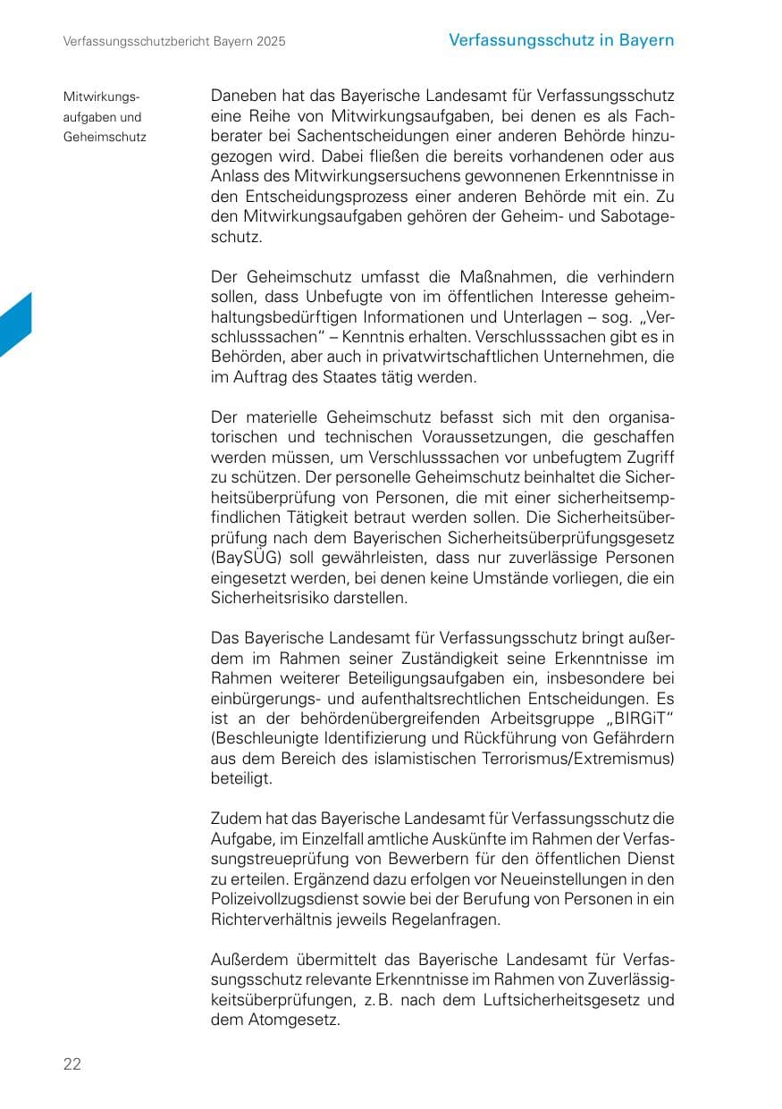 Seite 22 des Verfassungsschutzbericht 2025 Bayern
