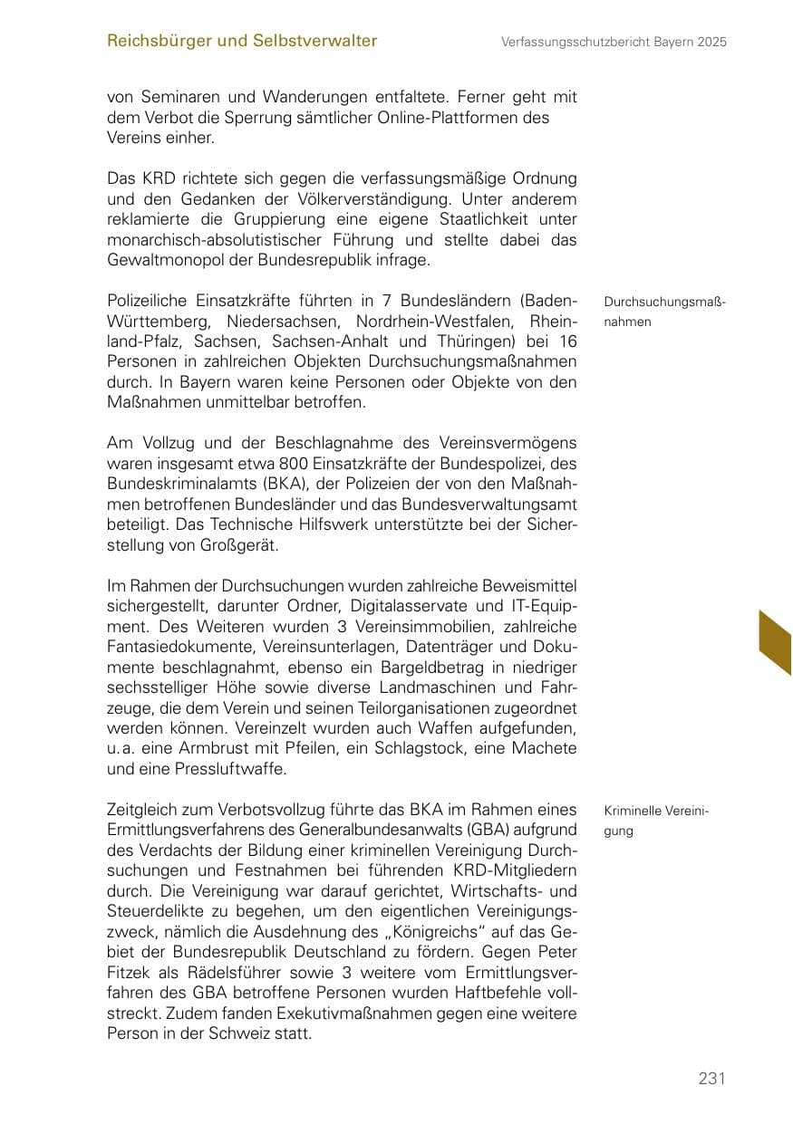 Seite 231 des Verfassungsschutzbericht 2025 Bayern