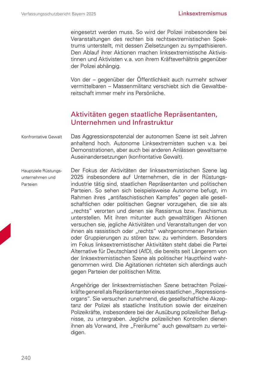 Seite 240 des Verfassungsschutzbericht 2025 Bayern