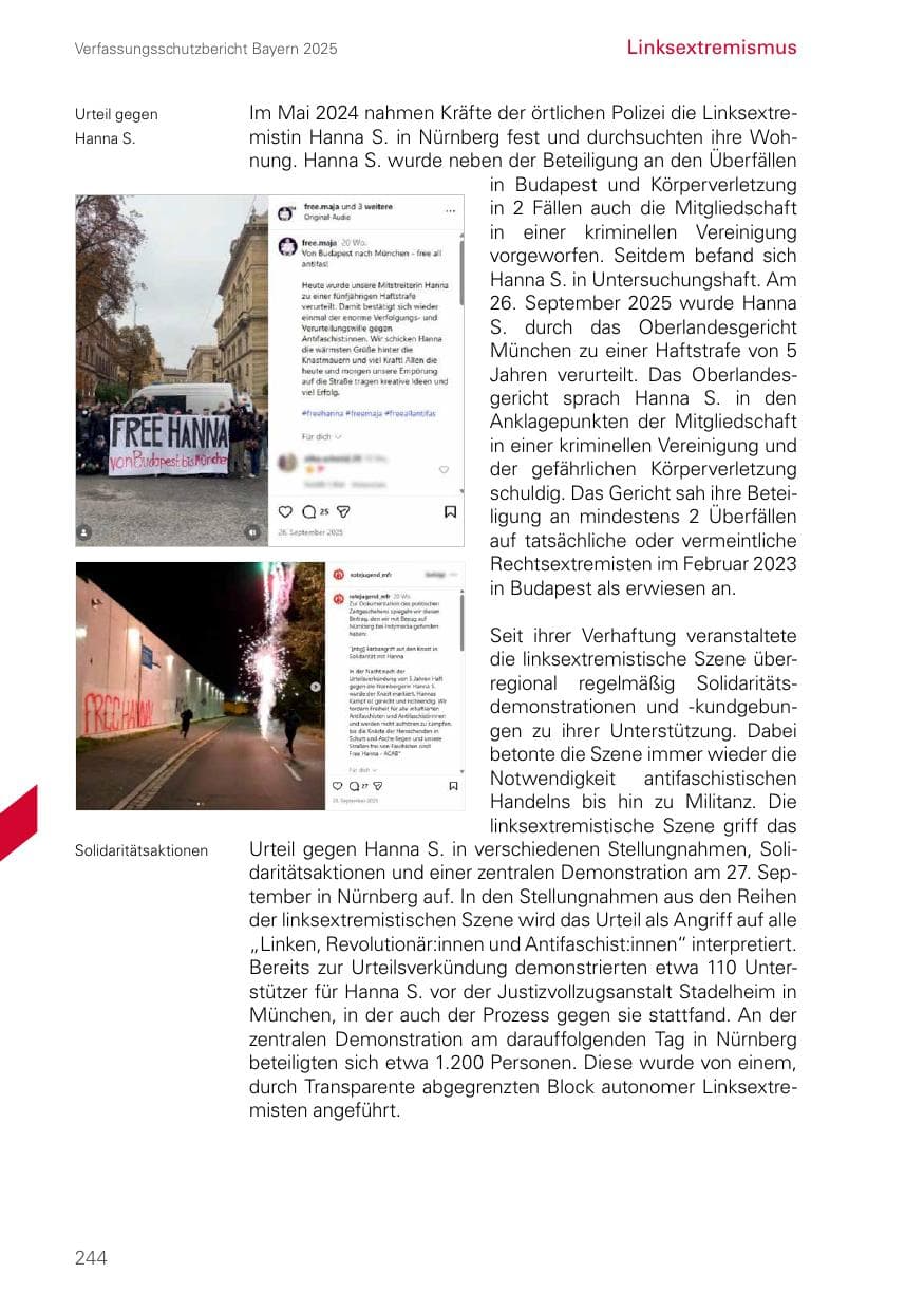 Seite 244 des Verfassungsschutzbericht 2025 Bayern