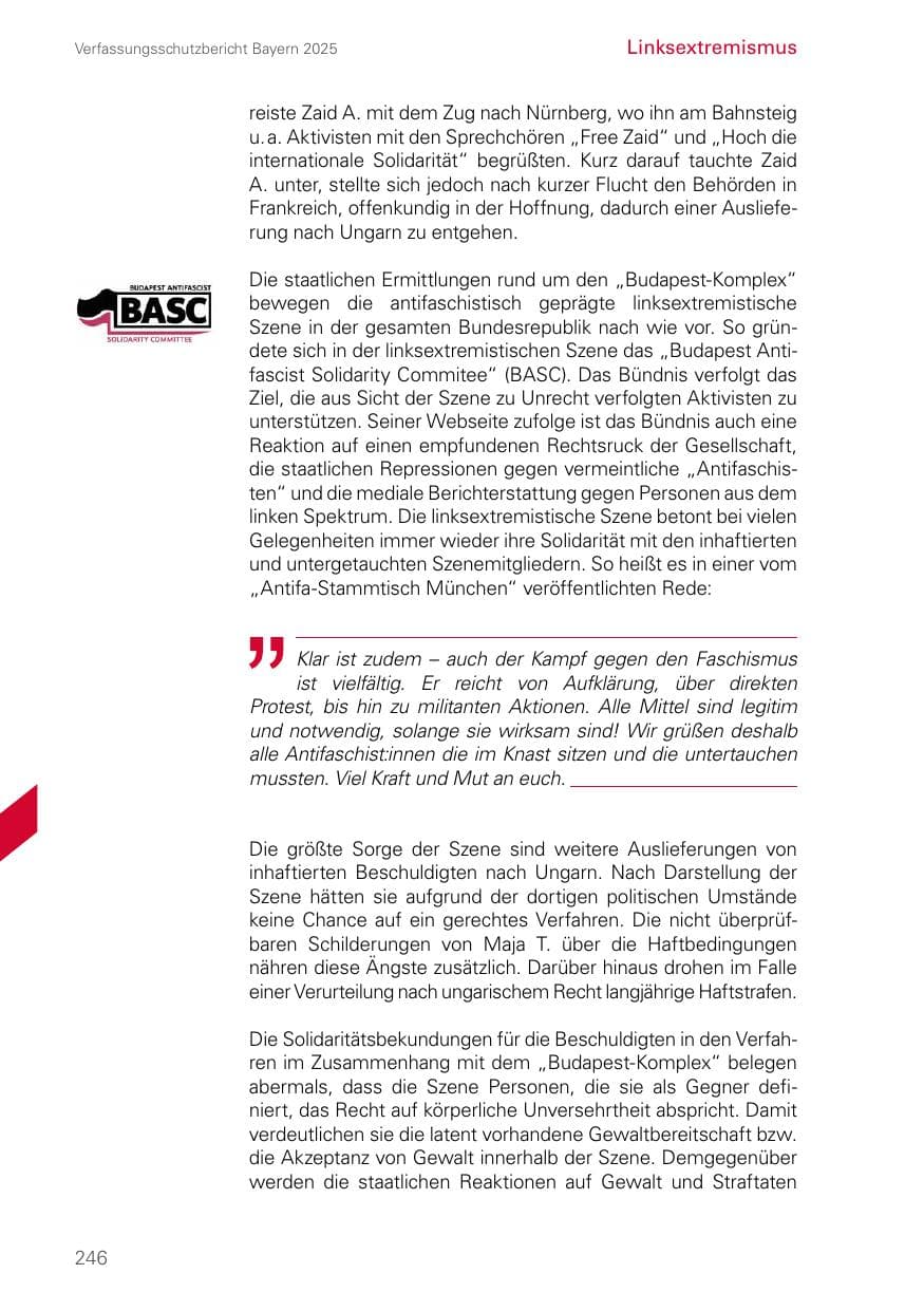 Seite 246 des Verfassungsschutzbericht 2025 Bayern