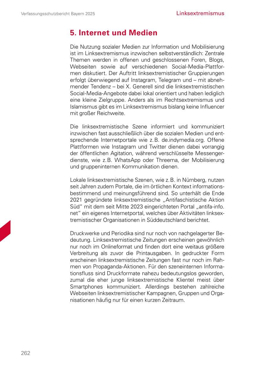 Seite 262 des Verfassungsschutzbericht 2025 Bayern