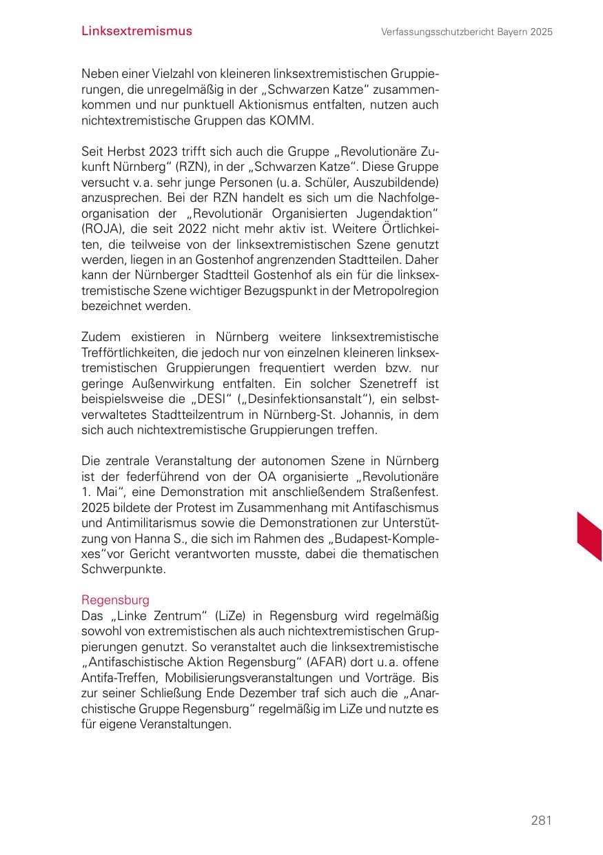 Seite 281 des Verfassungsschutzbericht 2025 Bayern