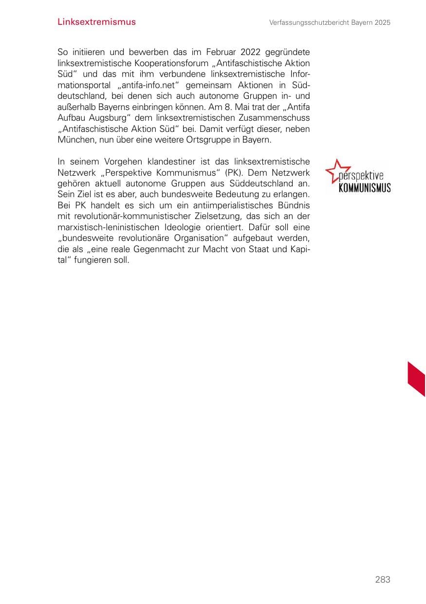 Seite 283 des Verfassungsschutzbericht 2025 Bayern