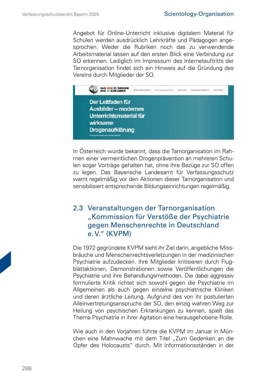 Seite 288 des Verfassungsschutzbericht 2025 Bayern