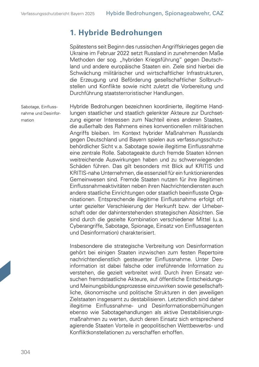 Seite 304 des Verfassungsschutzbericht 2025 Bayern