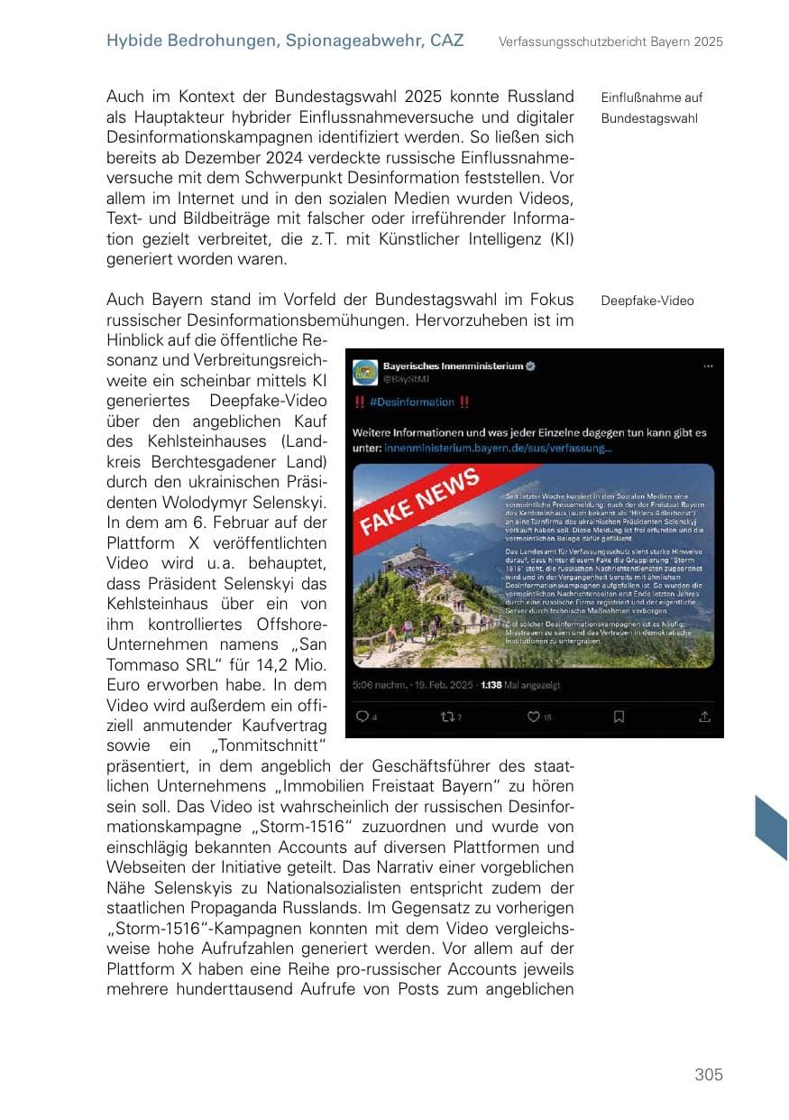 Seite 305 des Verfassungsschutzbericht 2025 Bayern
