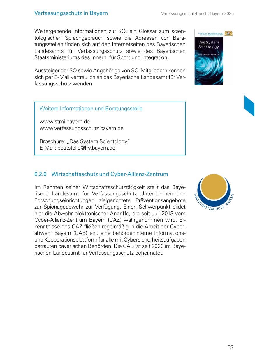 Seite 37 des Verfassungsschutzbericht 2025 Bayern
