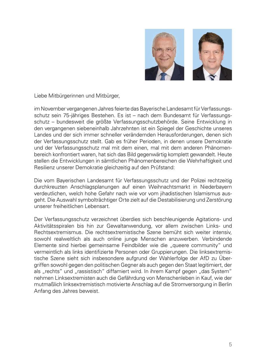 Seite 5 des Verfassungsschutzbericht 2025 Bayern