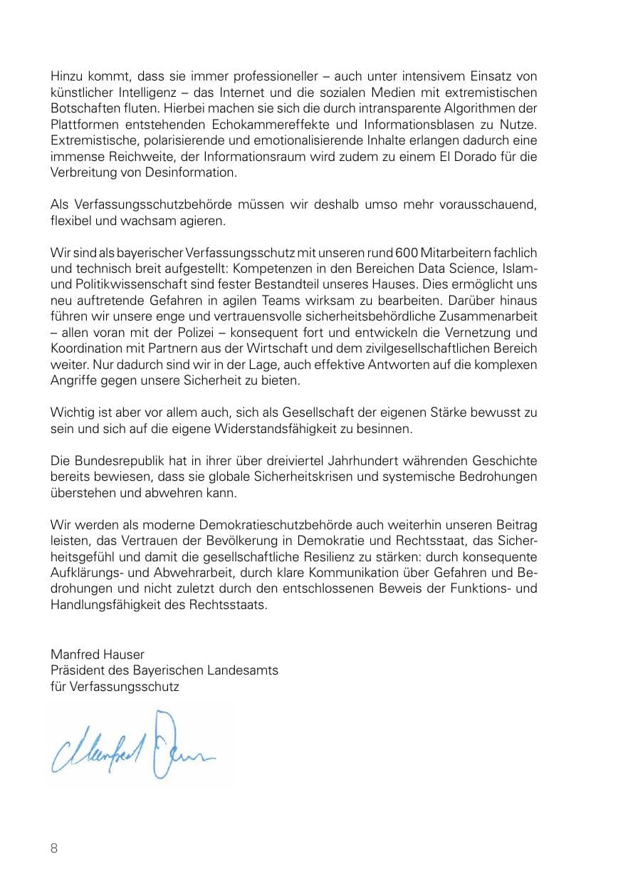 Seite 8 des Verfassungsschutzbericht 2025 Bayern