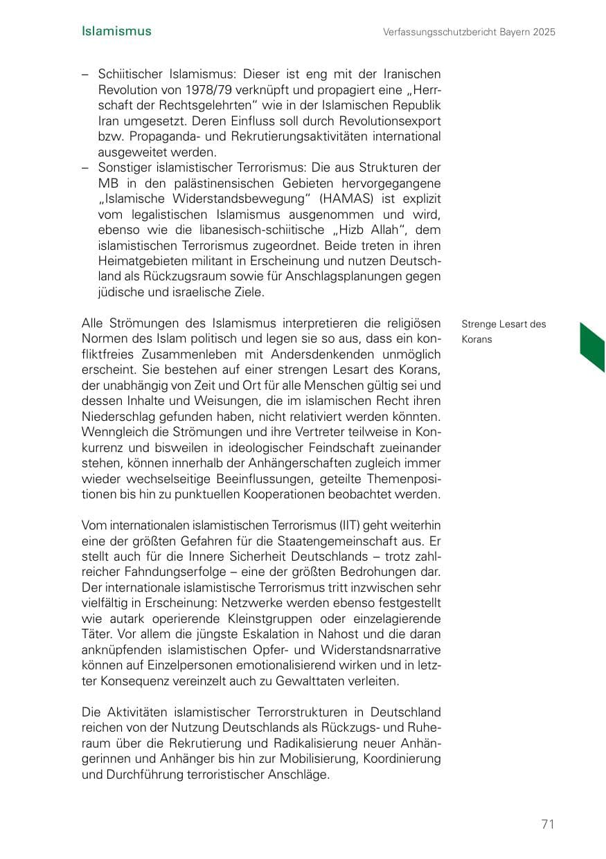 Seite 71 des Verfassungsschutzbericht 2025 Bayern