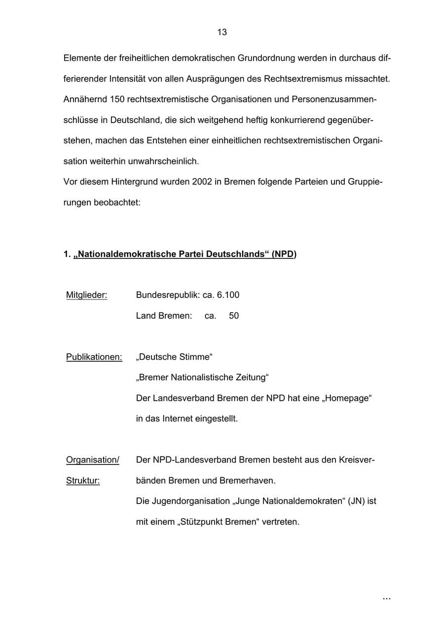 Seite 13 des Verfassungsschutzbericht 2002 Bremen