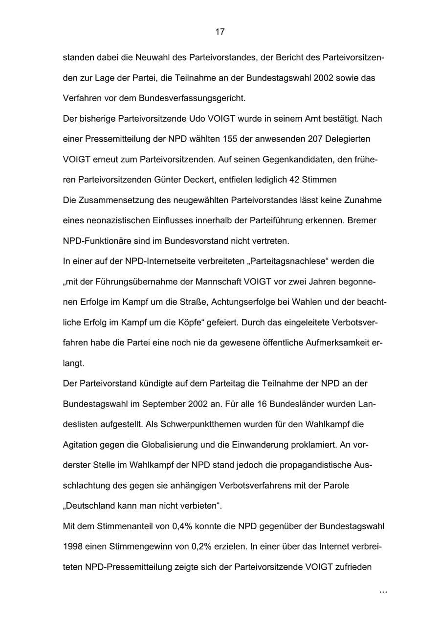 Seite 17 des Verfassungsschutzbericht 2002 Bremen