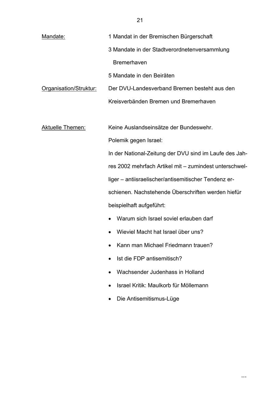 Seite 21 des Verfassungsschutzbericht 2002 Bremen