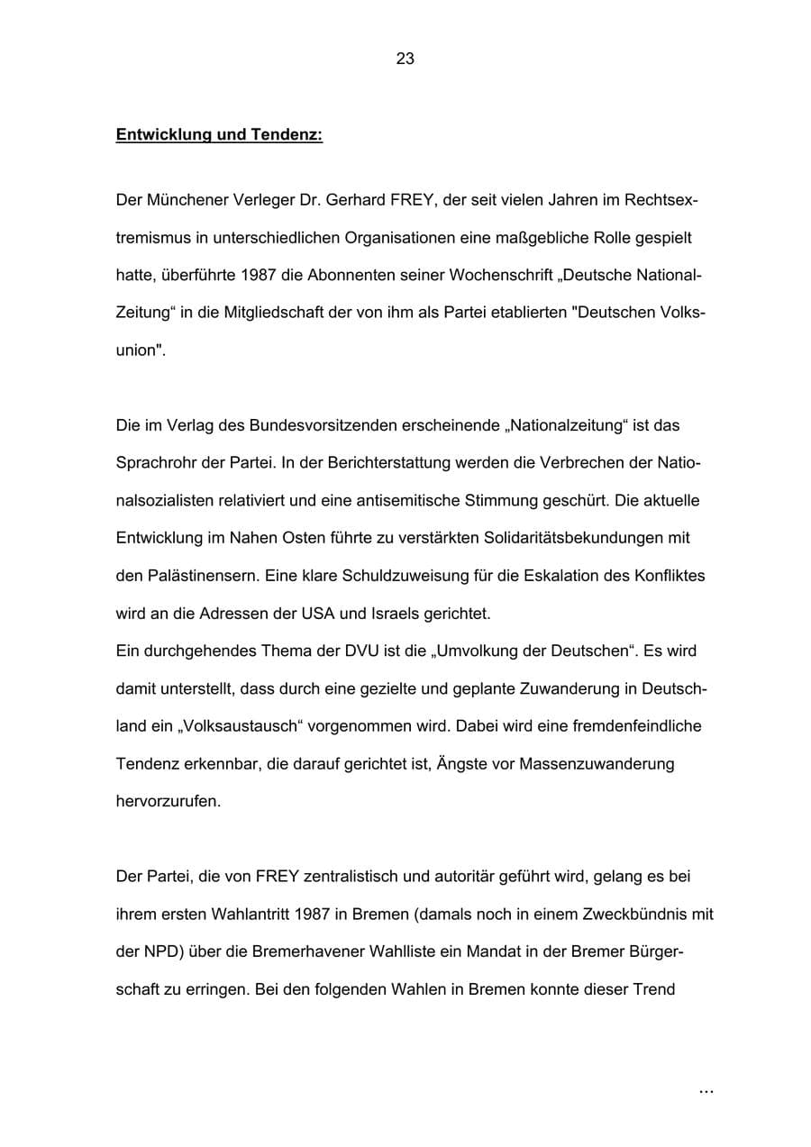 Seite 23 des Verfassungsschutzbericht 2002 Bremen