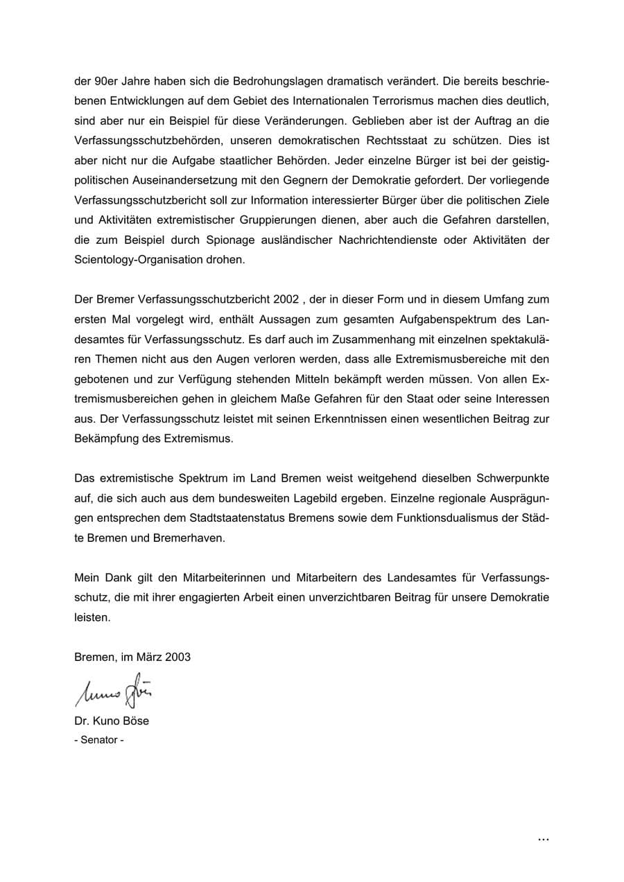 Seite 4 des Verfassungsschutzbericht 2002 Bremen