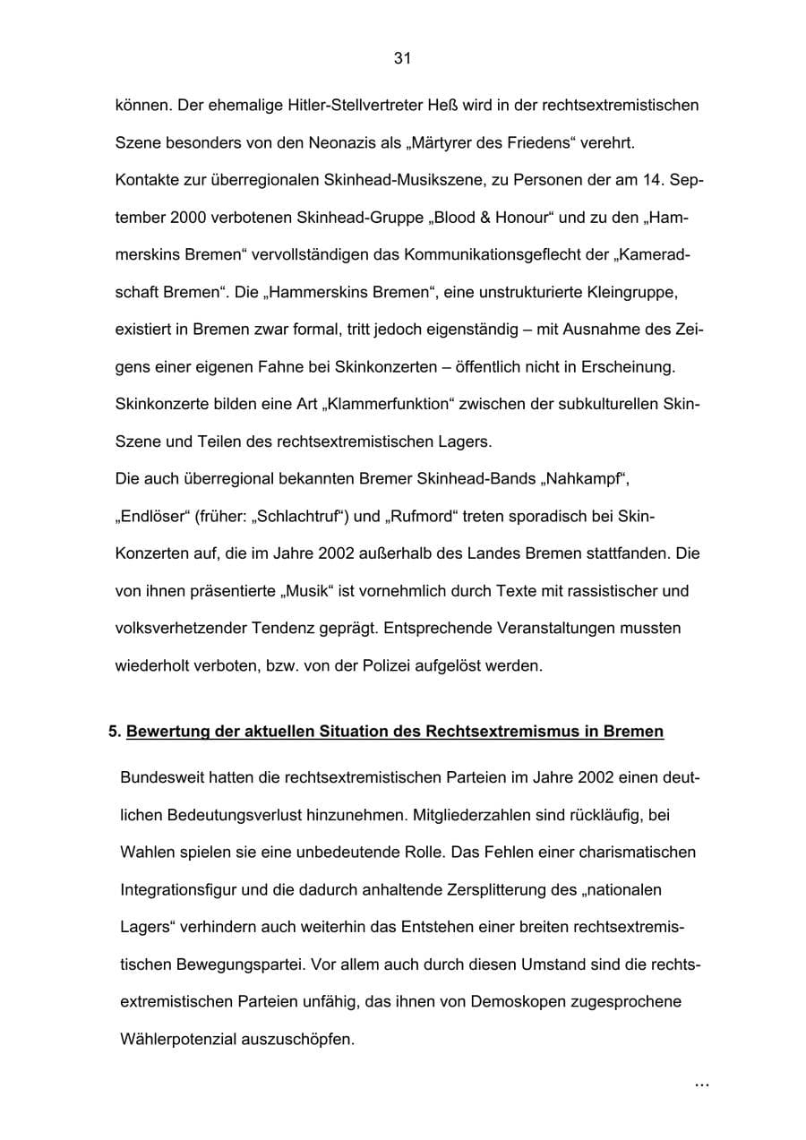 Seite 31 des Verfassungsschutzbericht 2002 Bremen