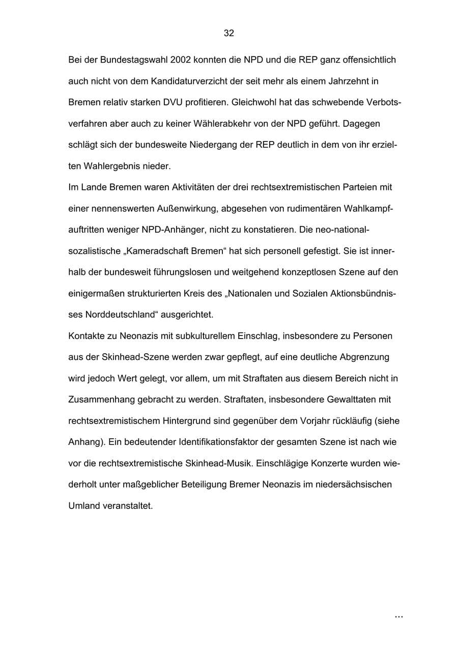 Seite 32 des Verfassungsschutzbericht 2002 Bremen