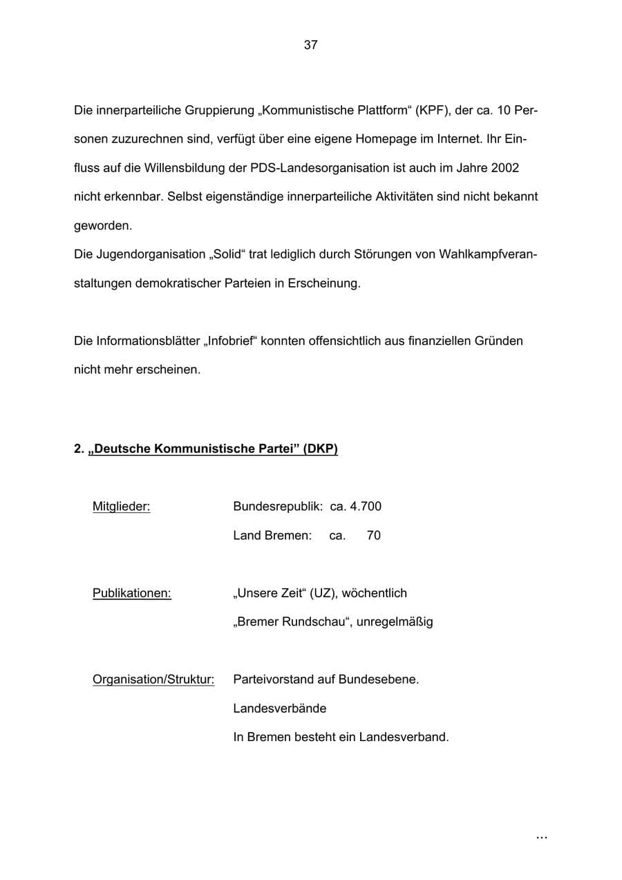 Seite 37 des Verfassungsschutzbericht 2002 Bremen
