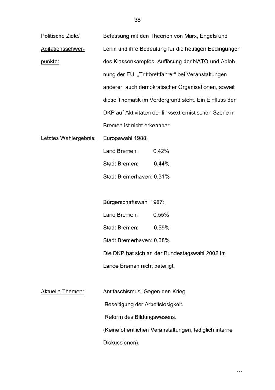 Seite 38 des Verfassungsschutzbericht 2002 Bremen
