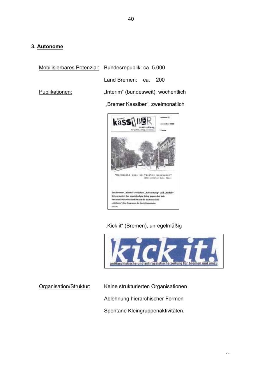 Seite 40 des Verfassungsschutzbericht 2002 Bremen